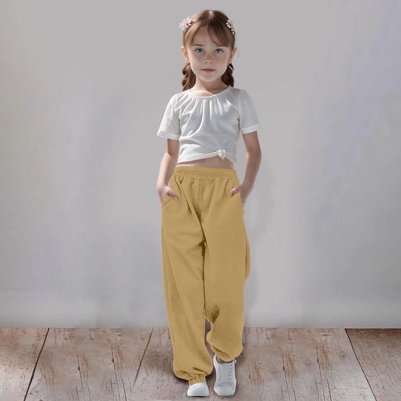 HUITKMM Girls Clothes Medium And Large Children Casual Girls Solid Color Drawstring Sweatpants 3963