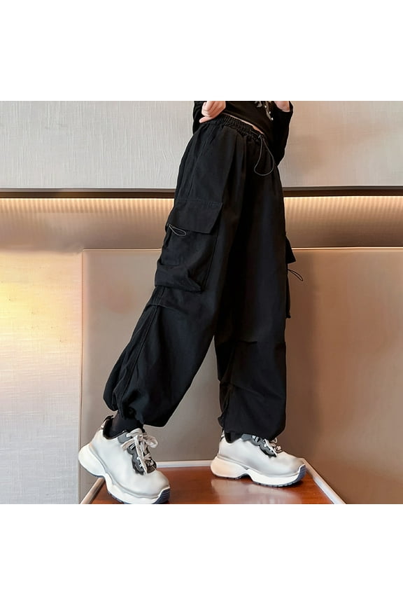 Girls Clothes Teen Children Pants for Girls Casual High Elastic Waisted Drawstring Loose Fit Pockets Kid Tall Cargo Sweatpants Streetwear