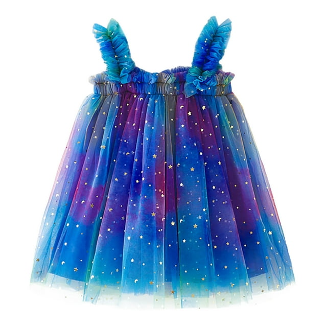 WILLBEST Girls Dresses Toddler Girls Sleeveless Star Moon Tie Dye Tulle