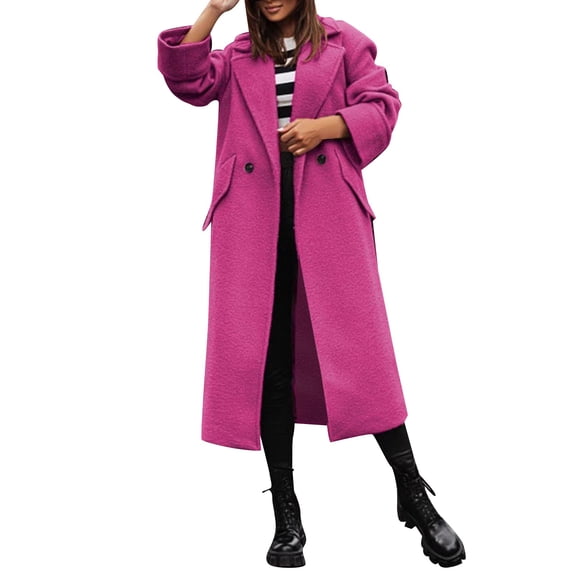 WILLBEST Going Out Outfits for Women Women Peacoat Trench Coat Casual Mid Long Overcoat Lapel Open Front Cardigan Outwear Woolen Winter Coat