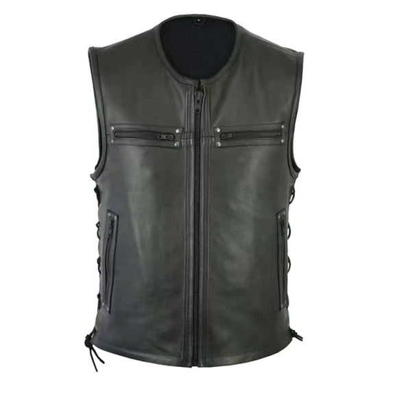 WILLBEST Jackets for Men Men Solid Color Vest Motorcycle Fleet Punk Leather Vest Coat Vest