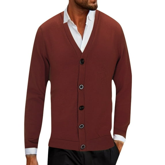 WILLBEST Jackets for Men Men's Autumn and Winter Solid Color Button Casual Loose Knit Cardigan