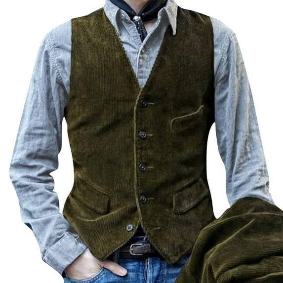 WILLBEST Jackets for Men Men's British Style Workwear Corduroy Vest Retro Vest Casual Coat