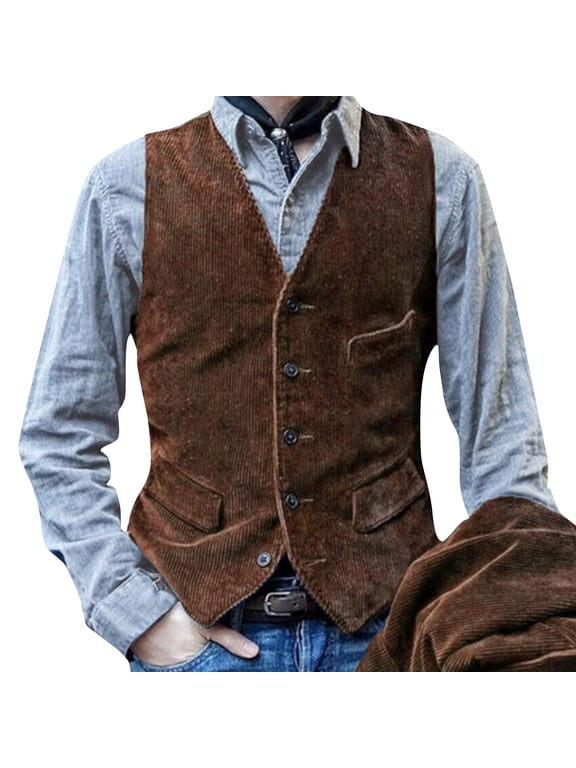 Jackets for Men Men's British Style Workwear Corduroy Vest Retro Vest Casual Coat