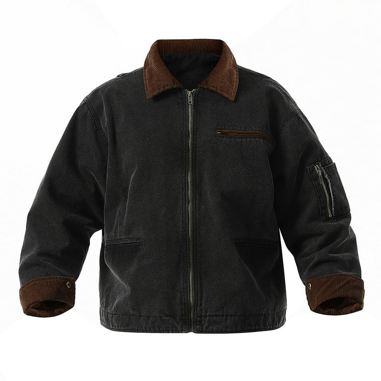 WILLBEST Jackets for Men Men s Loose Washed Cargo Hop Vintage Contrast Jacket Walmart