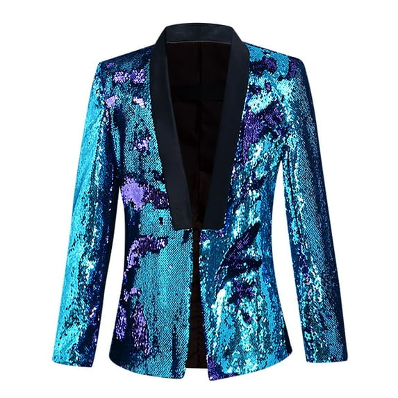 WILLBEST Jackets for Men Men's Performance Silver Sequin Male Stage Performance Slim Fit Jacket