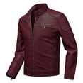 thumbnail image 1 of WILLBEST Jackets for Men Men's Slim Jacket Thin Jacket Large Size Standing Collar Leather Jacket, 1 of 5