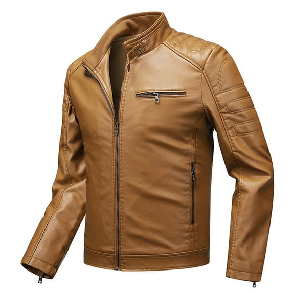 WILLBEST Jackets for Men Men's Slim Jacket Thin Jacket Large Size Standing Collar Leather Jacket