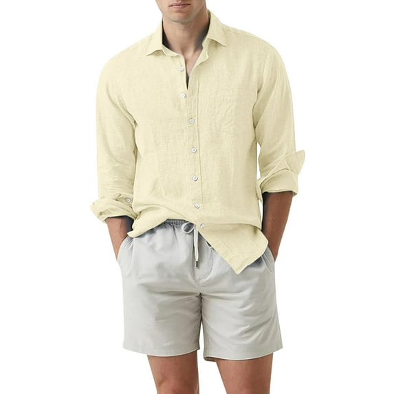 WILLBEST Men's Casual Button-Down Shirts Mens Fashion Casual Loose Solid Color Lapel Pocket Long Sleeve Shirt