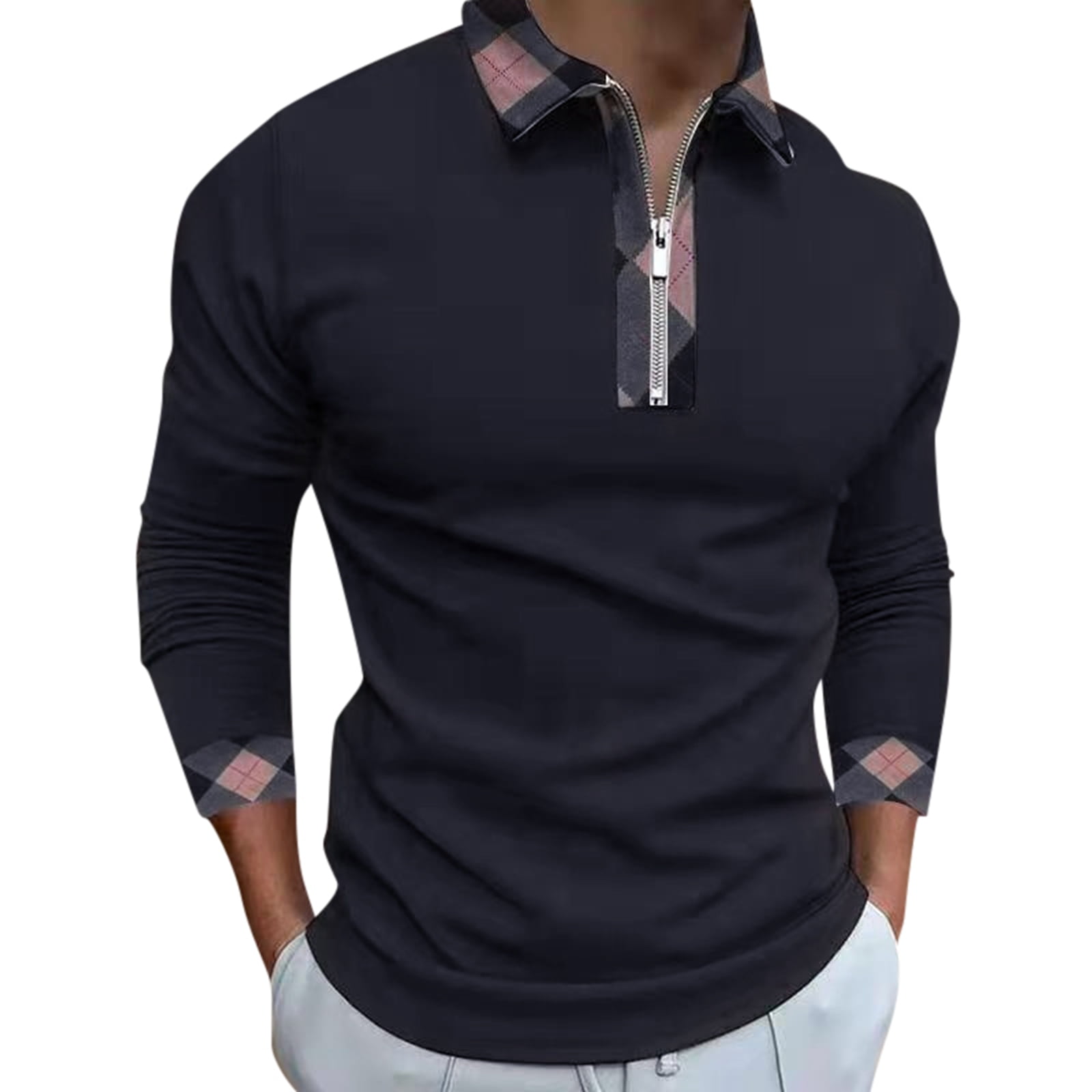 WILLBEST Men's Long Sleeve Shirts Casual Slim Fit Zipper Solidt Shirts ...