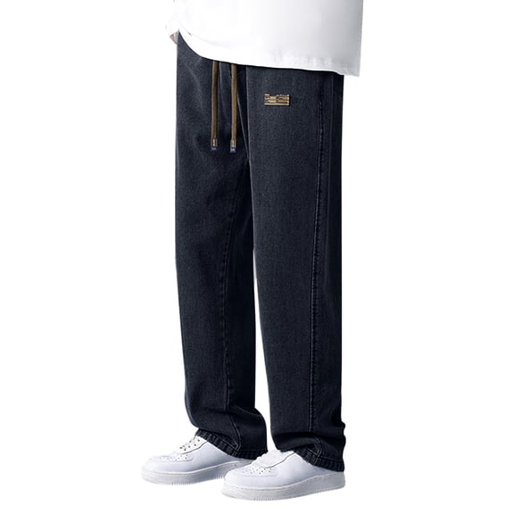 WILLBEST Men's Pants Casual Elastic Waist Male Men's Jeans Comfort Stretch Denim Straight Leg Relaxed Elastic Waist Multi Pocket Solid Color Jeans