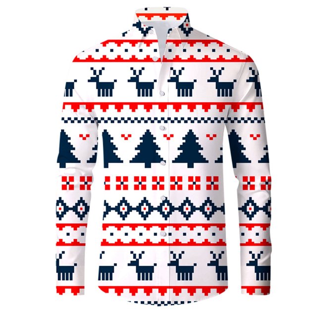 WILLBEST Mens Dress Shirts Christmas Mens Long Sleeve Button Down Shirt Casual Slim Fit Dress