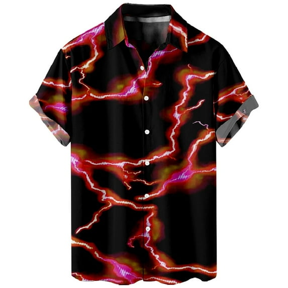 WILLBEST Mens Long Sleeve Shirts Casual New Printing 3D Digital Printing Casual Loose Short Sleeve Shirt
