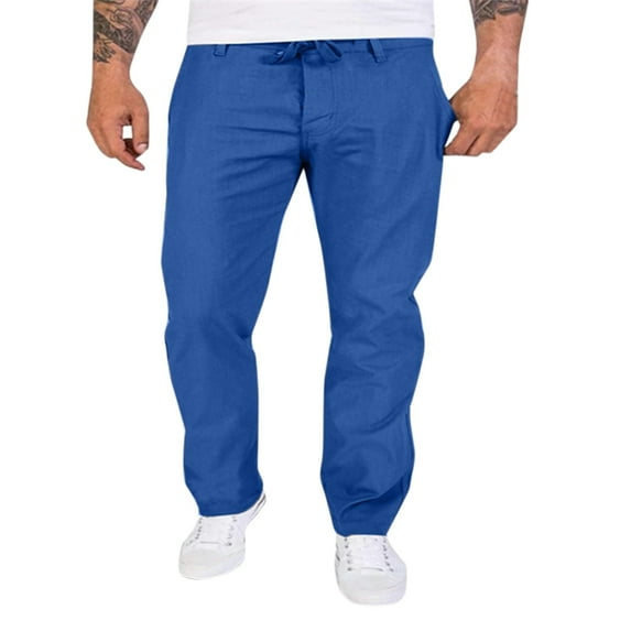 WILLBEST Mens Pants Casual Relaxed Fit 46X30 Men Spring and Summer Pant Casual All Solid Color Painting Loose Plus Size Trouser Fashion Beach Pockets Pant