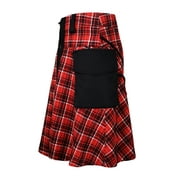 WILLBEST Mens Pants Open Bottom Tall Mens Fashion Casual Plaid Lrish Skirt Plaid Skirt Apron Scottish Practical Skirt Skirt