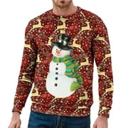 WILLBEST Mens Sweatshirts Mens Autumn and Winter Christmas Products Hooded Sweatshirt Holiday Special Multi Layer Christmas Snowman Print Round Neck Hooded Sweatshirt