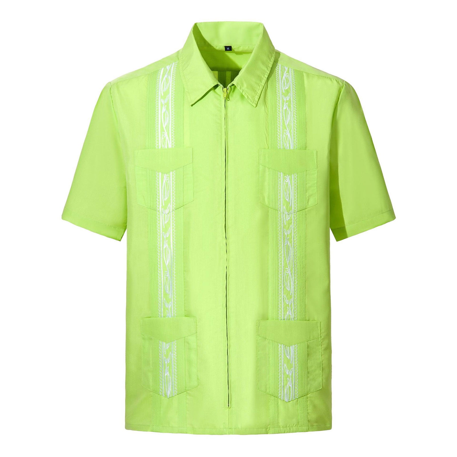 WILLBEST Mens T Shirts Casual V Neck Men's Short Sleeve Cuban Guayabera