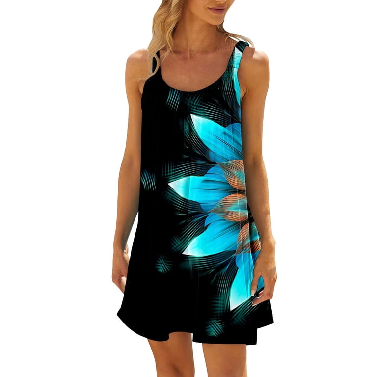 WILLBEST Midi Dresses for Women Wedding Guest Spring Women Summer Beach  Dress Sleeveless Funny Colorful Printed Casual Skirt Seaside Vacation Mini  Dress Trendy - Walmart.com