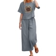 thumbnail image 1 of WILLBEST Outfits for Women Womens Casual Sunflower Printing Suit Loose Linen Crew Neck Short Sleeve Shirt and Trousers Two Piece Set Women 2 Piece Outfits Sets Fashionable, 1 of 5