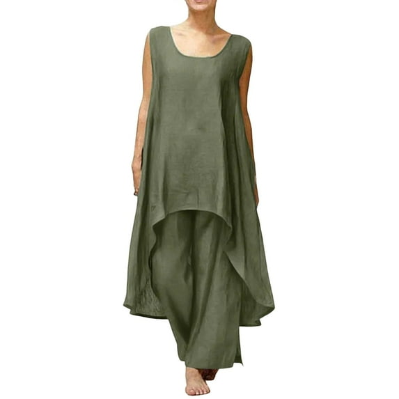 WILLBEST Outfits for Women Summer Spring Sleevless Suit Sets Solid Color Women Casual Suits Sets