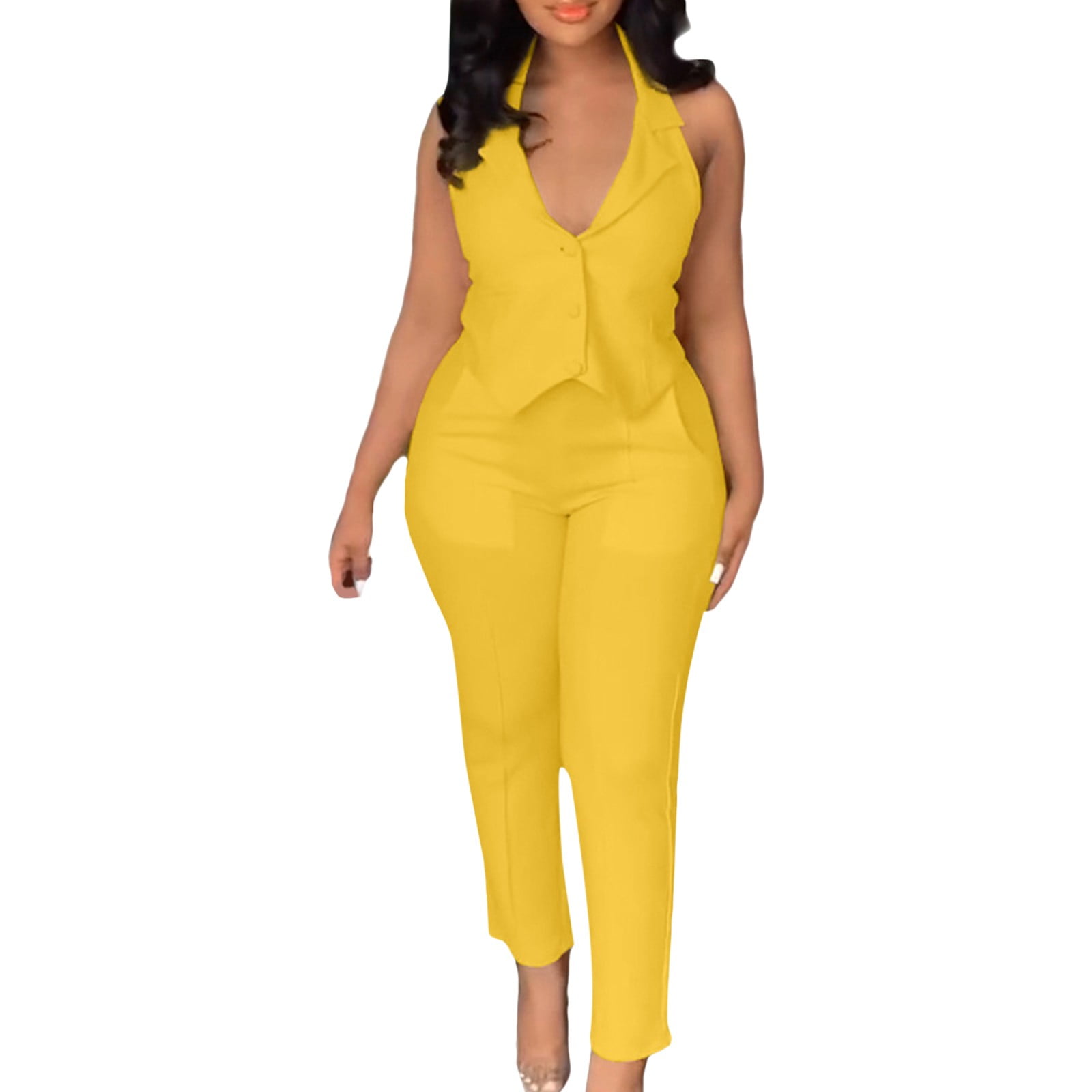 Sleeveless Vest Set Casual V Neck Vest Suit Pants Two-piece Set