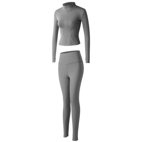 WILLBEST Outfits for Women Women's Solid Color Outdoor Morning Run Set with Stretchy and Breathable Zip Up Cardigan High Waisted Lifting Skinny Pants