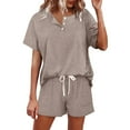 thumbnail image 1 of WILLBEST Outfits for Women Women's Solid Color Short Sleeved Shorts Casual Set Button Drawstring Tie Up Sportswear, 1 of 5