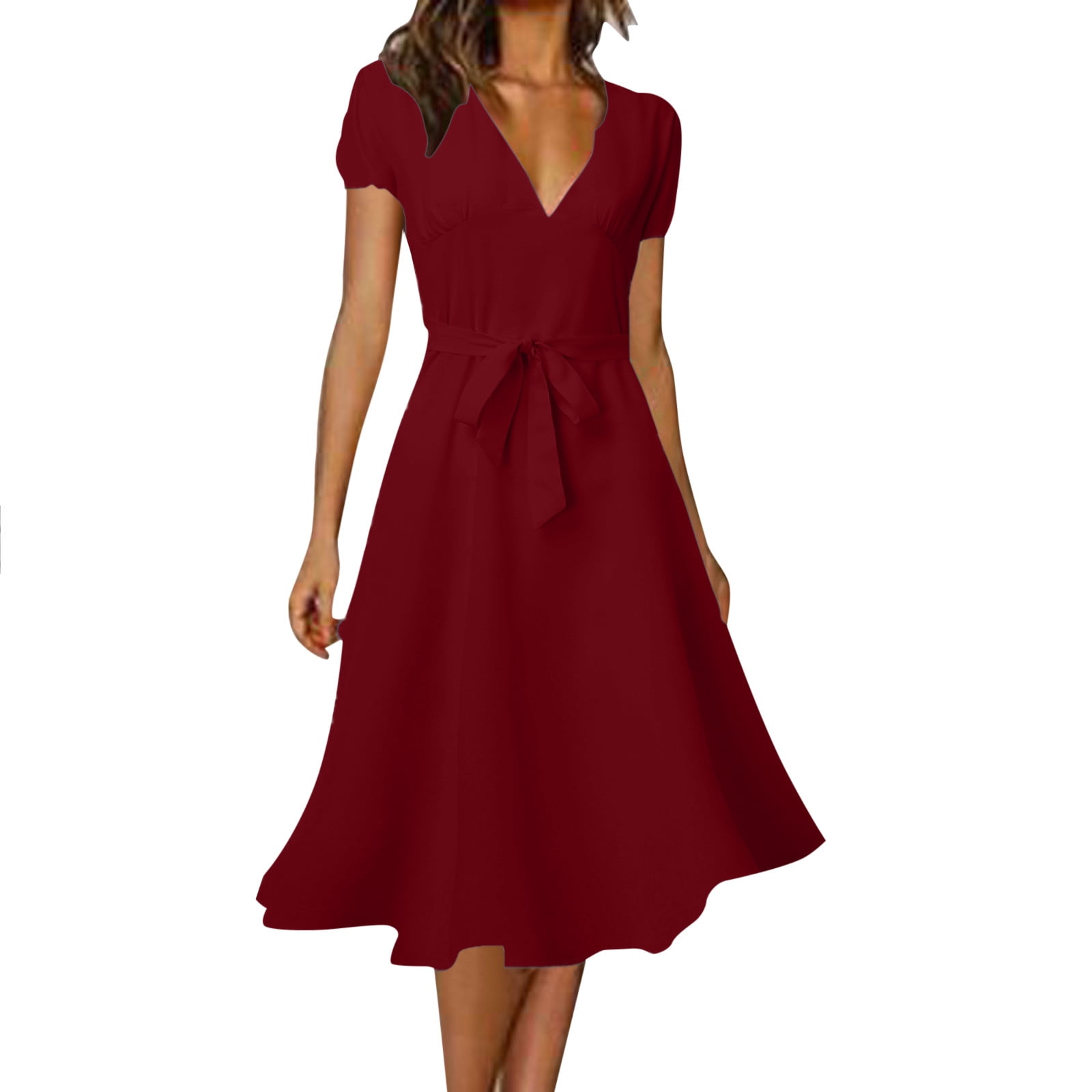 WILLBEST Semi formal Dresses for Women 2024 Women Casual V Neck Solid Color Multicolor Strap Decoration Dress Trendy