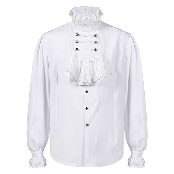 WILLBEST Shirts for Men Mens Fashion Style Gentleman Shirt Gothic Ruffled Collar Long Sleeves Shirt