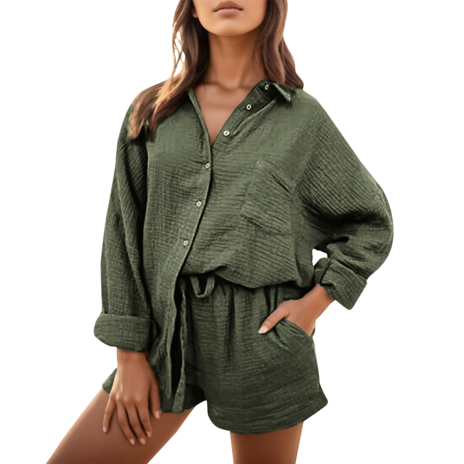 Two Pieces All Over Print Button Down Short Sets