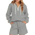 thumbnail image 1 of WILLBEST Shorts for Women Women's Fashion Casual Solid Hooded Zipper Sports Shorts Long Sleeve Home Two Piece Sweater Set, 1 of 5