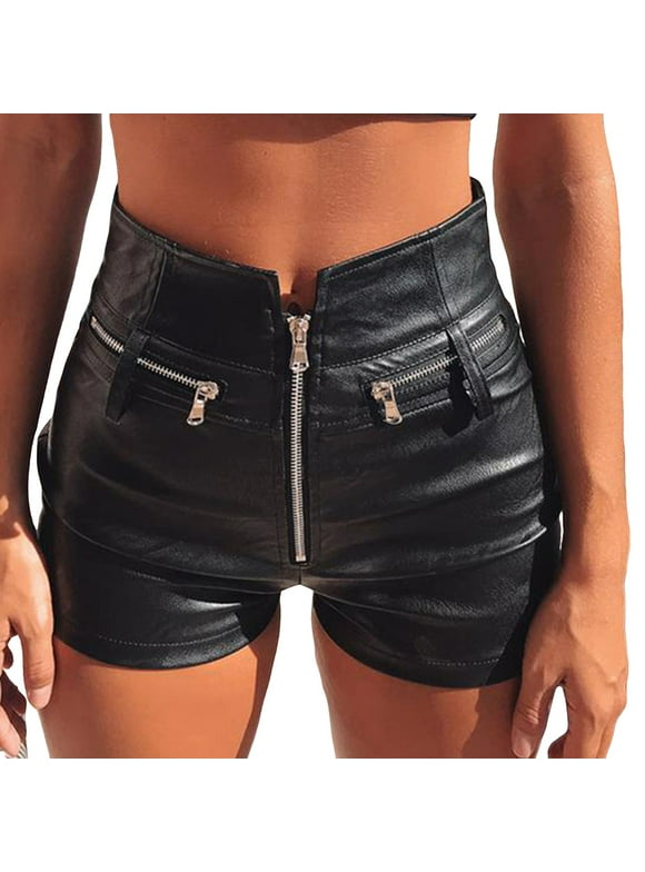 WILLBEST Shorts for Women Womens Casual Leather Shorts High Waist Stretch Slim Motorcycle Skinny Coated Shorts
