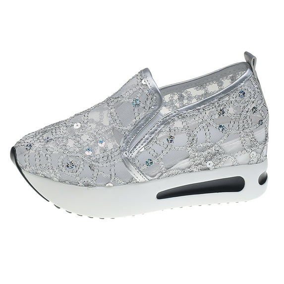 WILLBEST Sneakers for Women Wide Width Slip on Ladies Fashion Breathable Knitted Mesh Pointed Flat Bottomed Casual Single Shoes