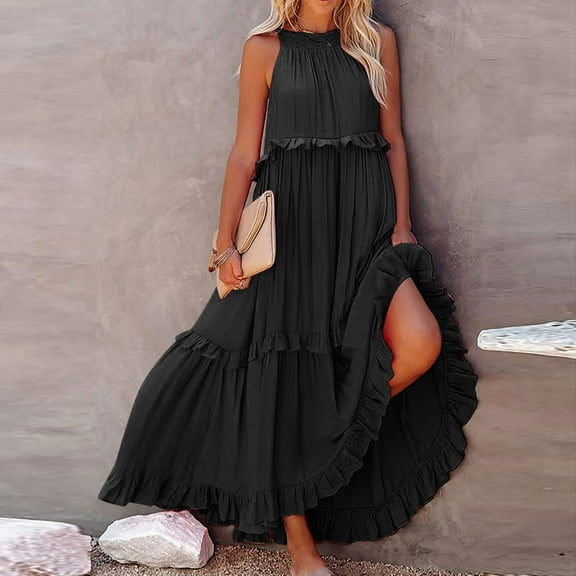 WILLBEST Summer Dresses Long Summer Dresses for Women 2024 Sleeveless Maxi Dress Casual Flowy Ruffle Trendy Dress