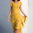 thumbnail image 1 of WILLBEST Summer Dresses for Women 2025 Women's Summer Solid Color Dress: Short Sleeve Round Neck Chiffon Paneled Casual Hem Dress, 1 of 4