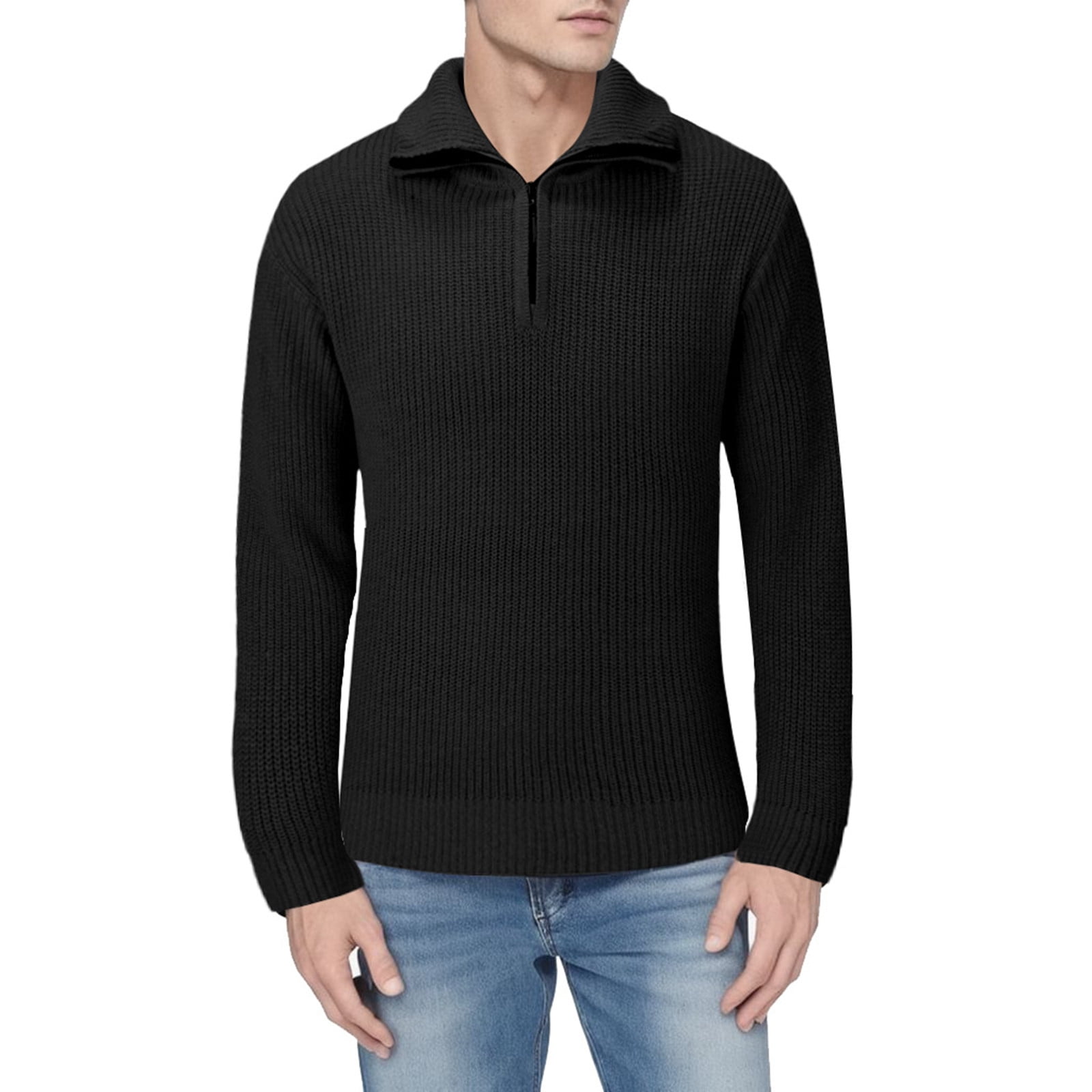 Willbest Sweaters Mens Quarter Zip Sweater Zipper Up Lapel Polluver Lightweight Turtleneck Knit 7754