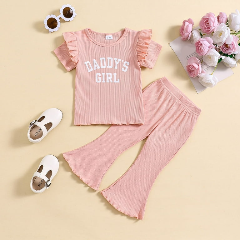 WILLBEST Toddler Girl Clothes 5T Summer Outfits Toddler Girls Summer Short Sleeve Prints Tops and Pants 2Pcs Outfits Clothes Set for Children Clothes Walmart