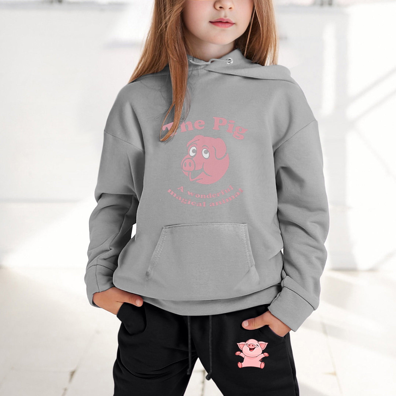 WILLBEST Toddler Girl Clothes Summer 5T Kids Hoodie Sweatshirt and Sweatpants Cartoon Pig Prints Pullover Hoodie Set Tracksuit 2 Piece Outfits Walmart