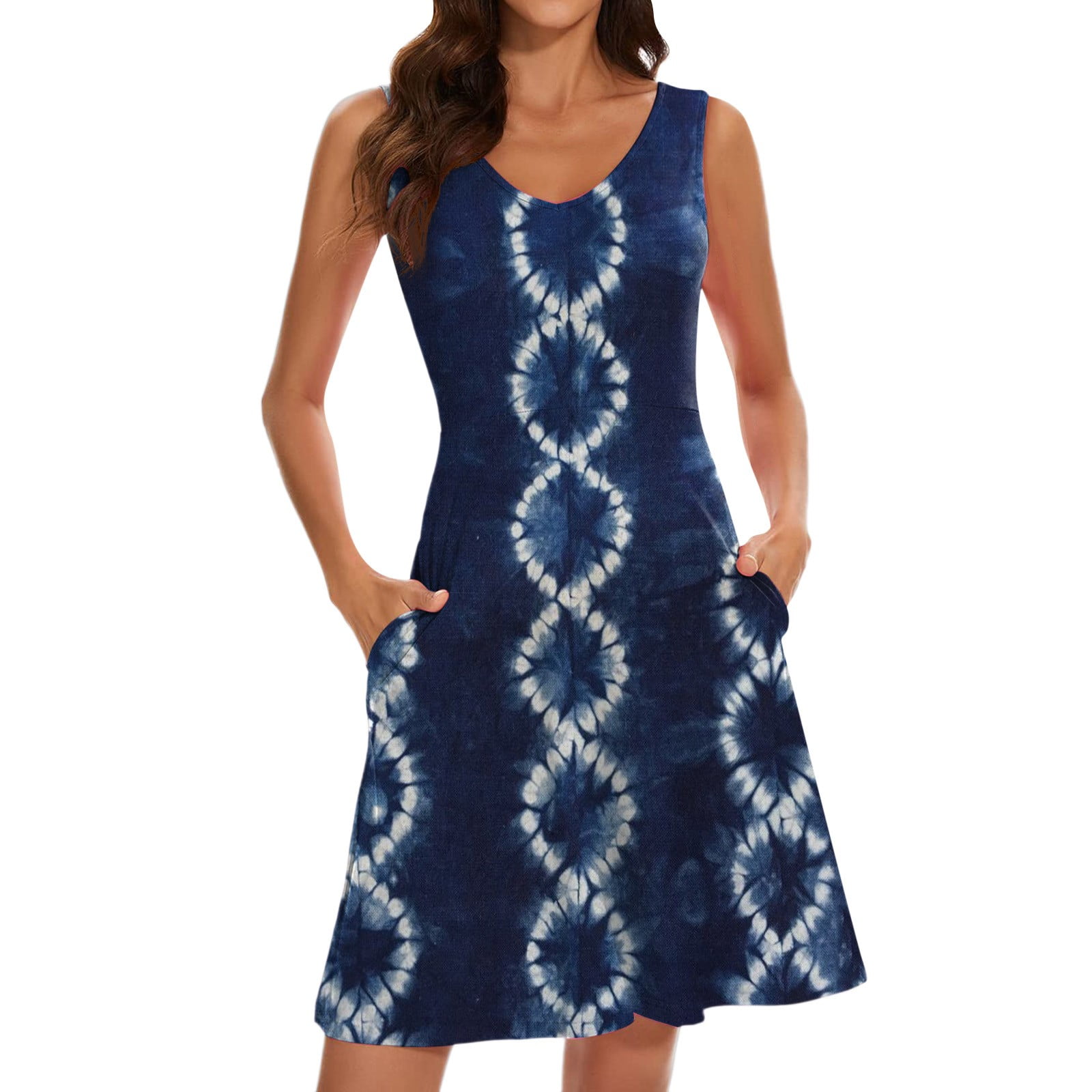 BAIKUTOUAN Women's Sling Beach Sundress - Shining Carpet Pattern, Sleeveless Swing Dress, Size 2XL - View #10