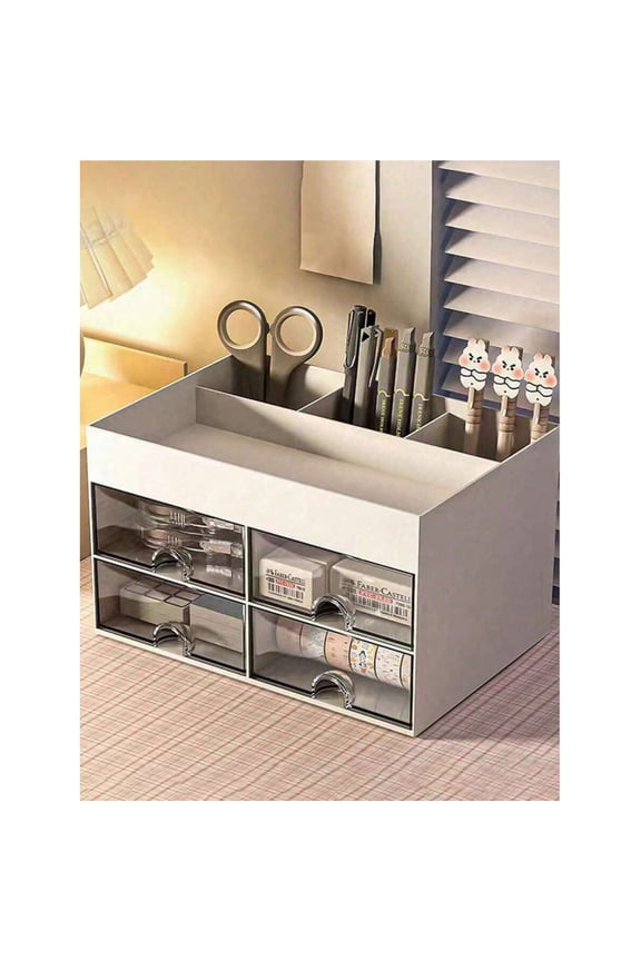 1pc Desk Storage Box with 4 Drawers, Desktop Pen Card Package Storage Box, Suitable for Desks, Cosmetic Storage Boxes,Suitable for Offices, Families, Schools