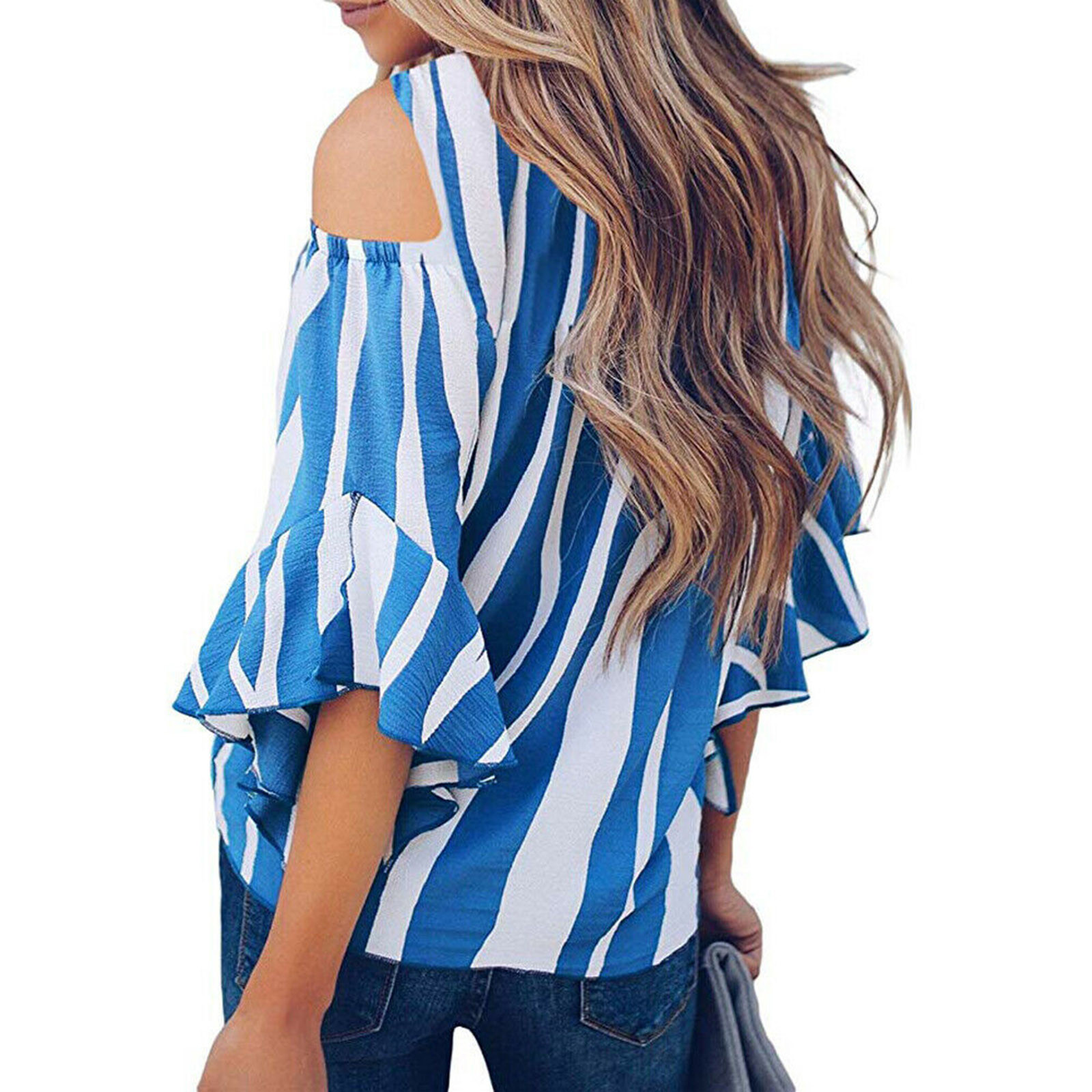 WILLBEST White Shirts for Women Womens Striped Printed Off The Shoulder ...