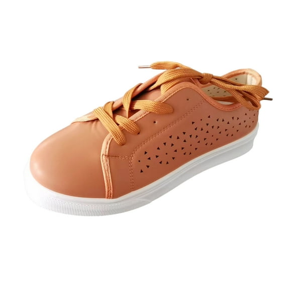 WILLBEST White Sneakers for Women Wide Toe Box Ladies Fashion Solid Color Breathable Hollow Leather Lace Up Flat Bottomed Casual Shoes