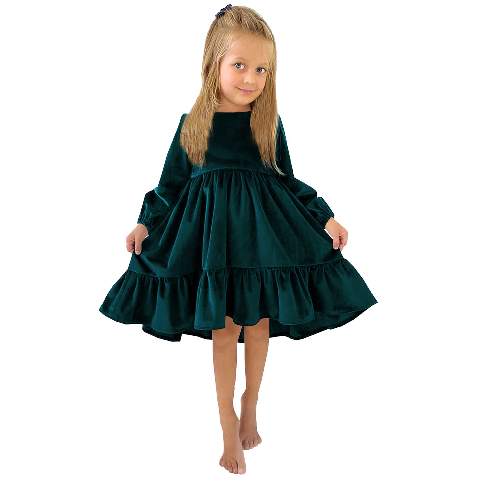 WILLBEST Winter Dresses for Women 2024 Xl Kids Little Girls Daily Dress Autumn Long Sleeve Solid Irregular Princess Dress Ruffle Casual Party Dresses Outfits Clothes Walmart