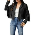 thumbnail image 1 of WILLBEST Winter Outfits for Women Women Fringe Suede Leather Jackets Fashion Tassel Motorcycle Cropped Coats, 1 of 9