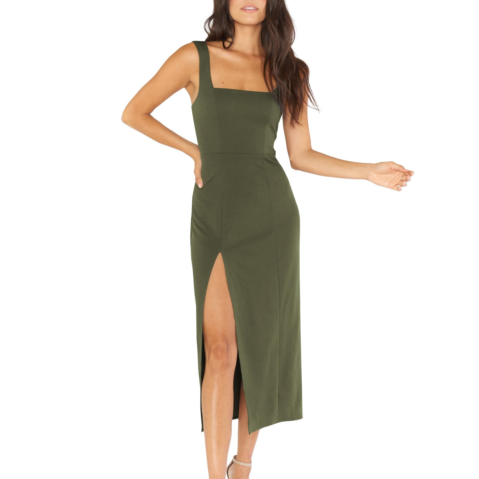 WILLBEST Women Dress Short Sets Women's Solid Wedding Dress Square Neck Medium Length Dress