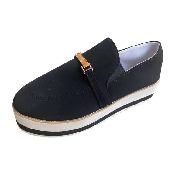WILLBEST Women Shoes Dressy Comfortable Wide Ladies Shoes Fashion Solid Color Low Top Platform Platform Heel Slip on Casual Shoes