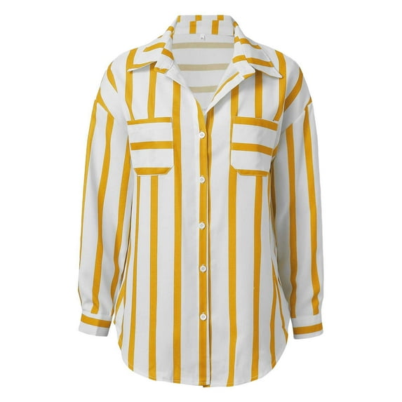 WILLBEST Womens Blouses Plus Size 2X Women Fashion Mid Length Vertical Striped Multi Color Shirt Coat Casual Loose Top