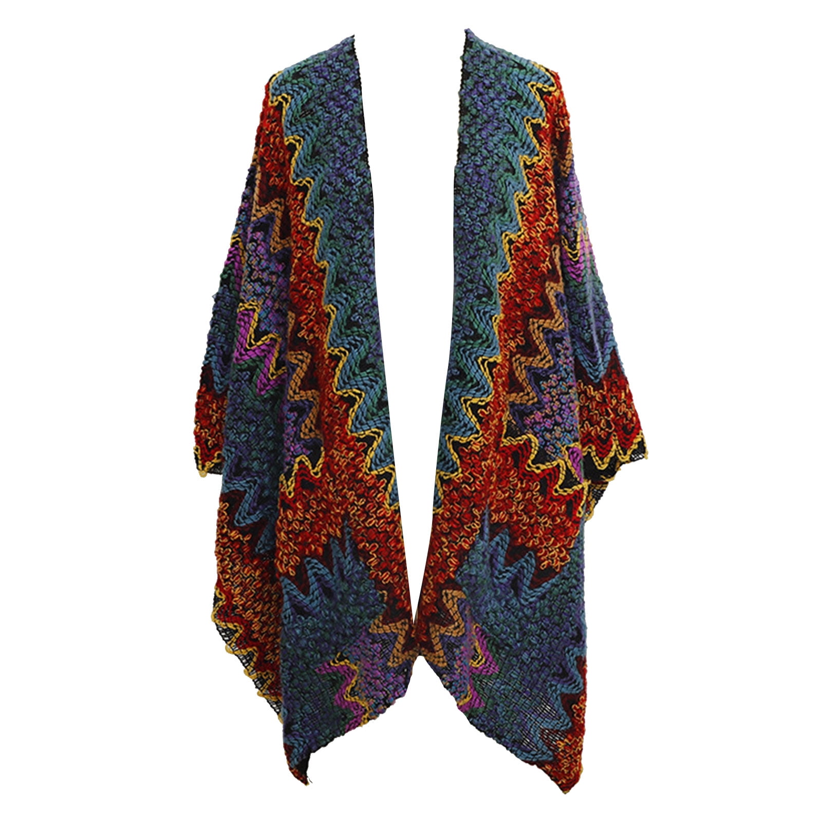 WILLBEST Womens Fall Fashion 2024 Dressy Women Print Splice Poncho with Tassels Knitted Shawl Scarf Fringed Wraps Pashminas Sweater Pullover Cape Gifts for Women Sweater Tassel Hem Shawl Wrap Cloak Wa...