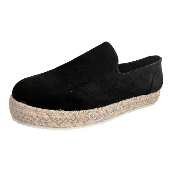 WILLBEST Womens Sneakers Black Sole Ladies Suede Shallow Mouth Outside Wear Weaving Splicing Solid Color Thick Bottom Casual Comfortable Large Size Single Shoes Casual Shoes