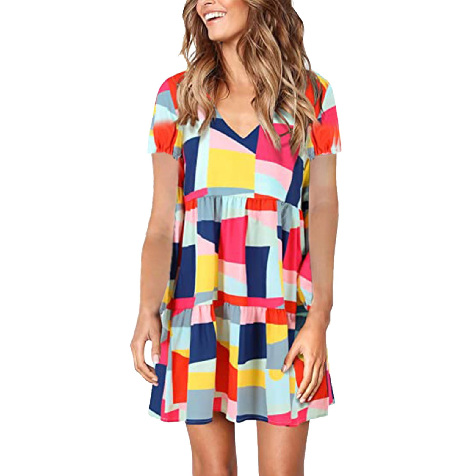 WILLBEST Womens Summer Dresses Casual Women Summer V Neck Short Sleeve